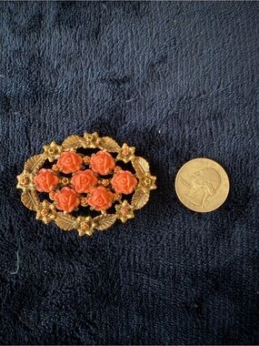 Floral Coral Rose Gold-Tone Brooch
